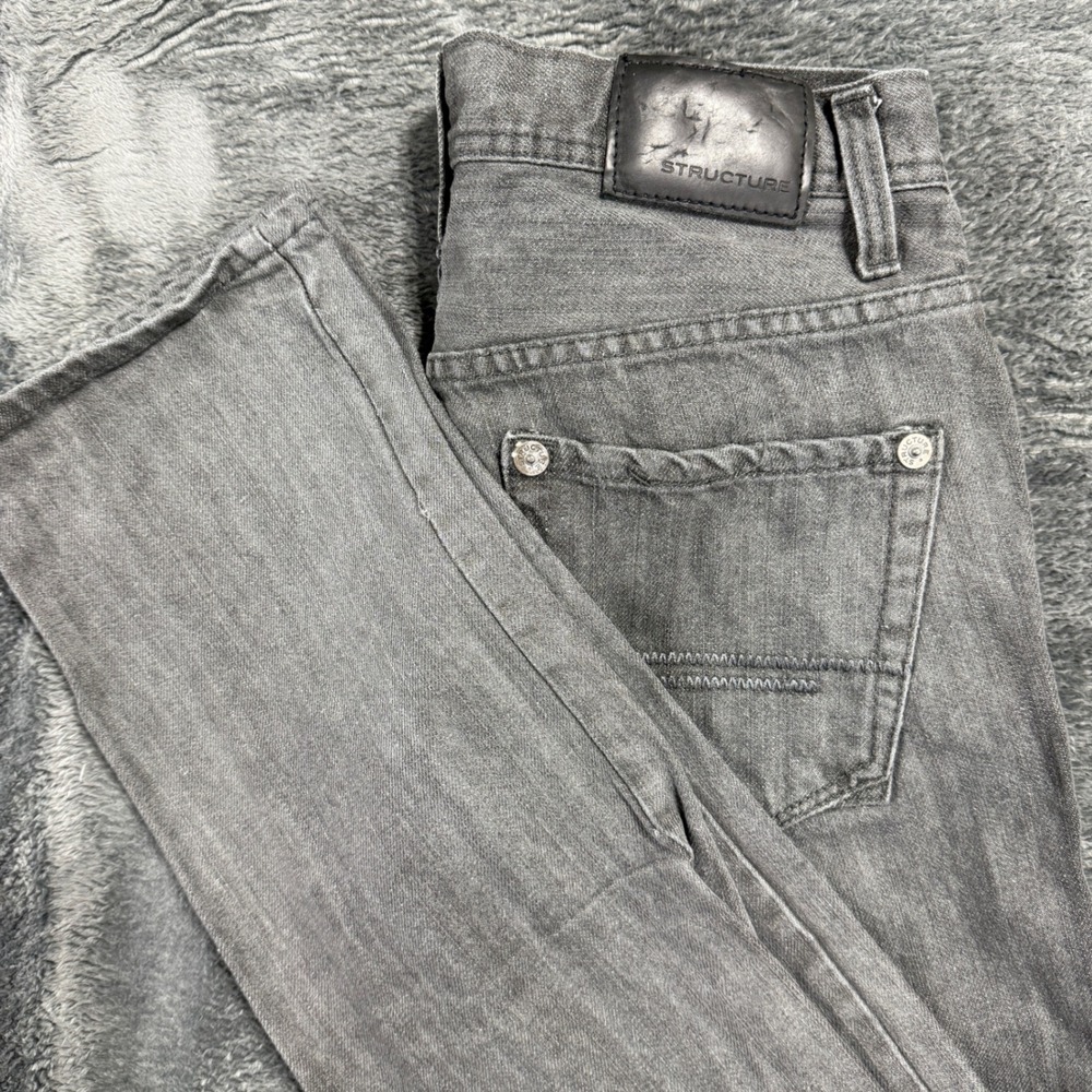 Structure‎ Mens Slim Straight Jeans 30x32 Faded Black 100% Cotton Denim